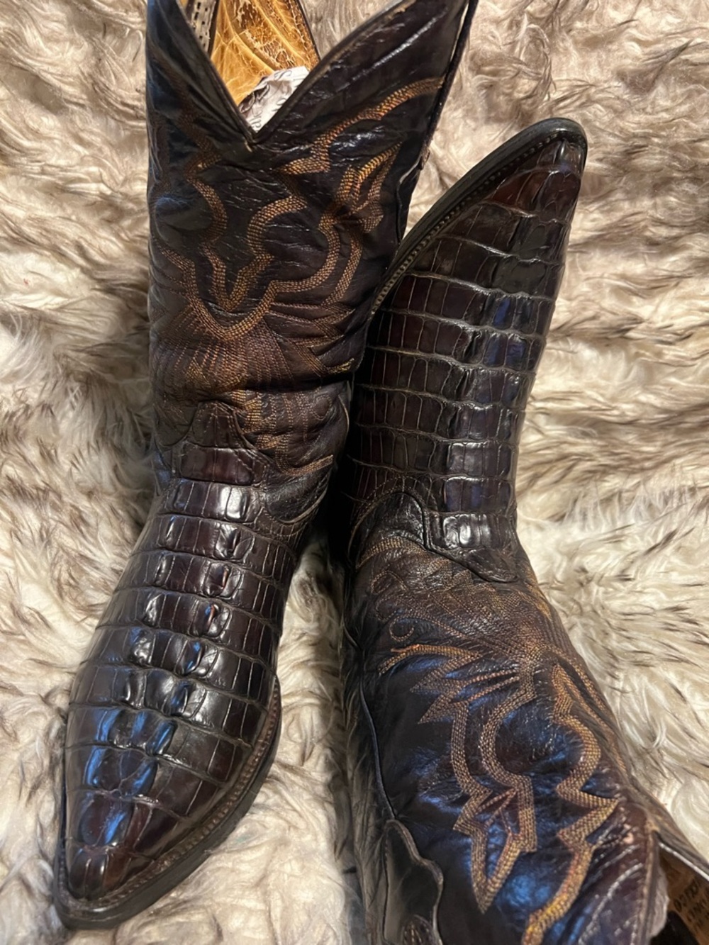 Men's DOMINI PELLE CAIMAN dark  Brown Leather Cowboy Boots Sz 9 NEW SOLES/HEELS - Picture 6 of 16
